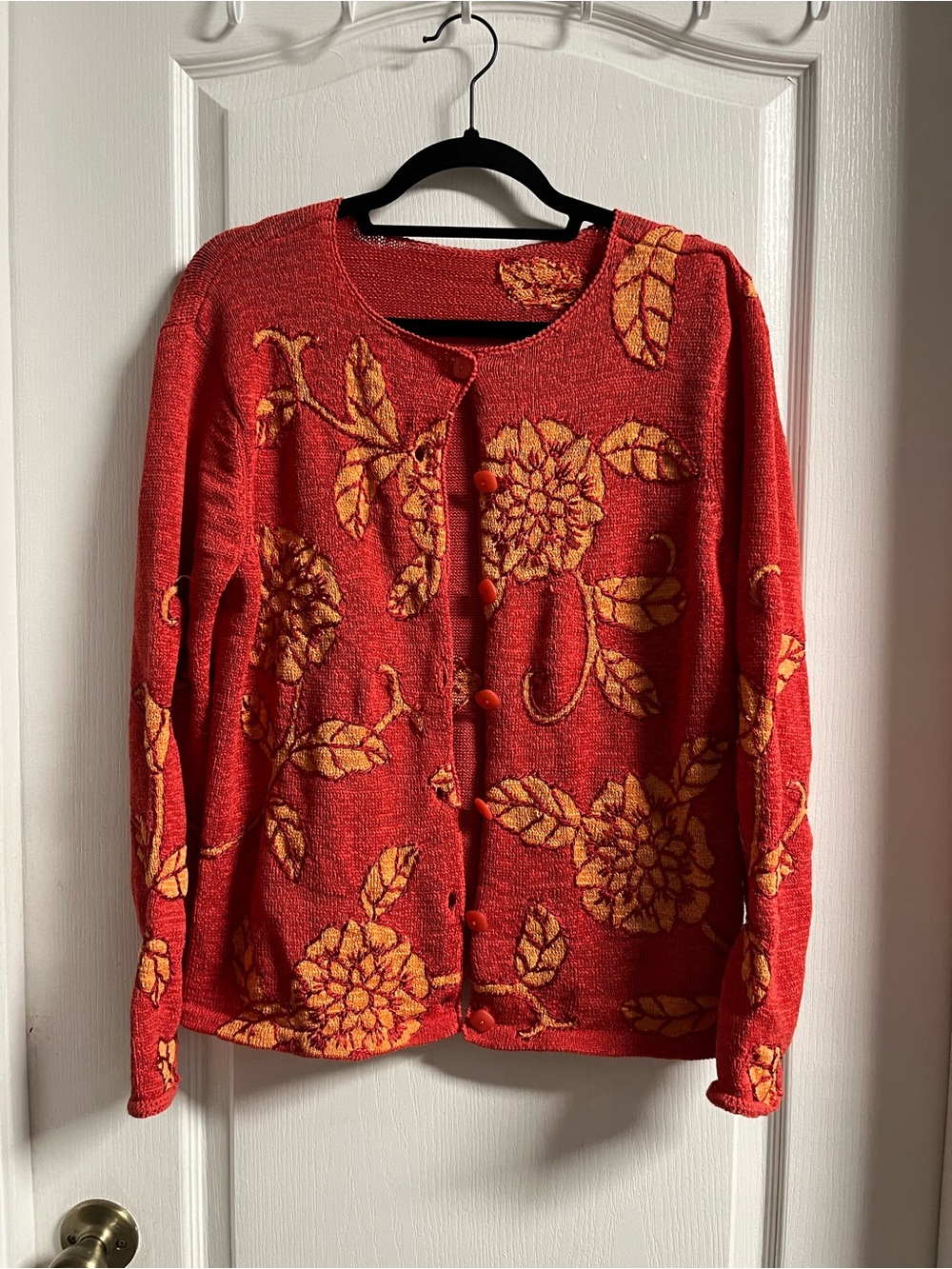 Floral Knit Cardigan Sweater in Red and Yellow